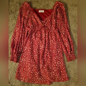 Red Floral Long Sleeve Dress